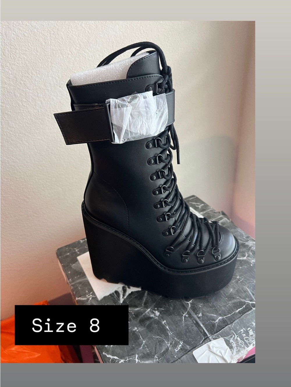 Dolls Kill Black Lace-Up Platform Wedge Boot